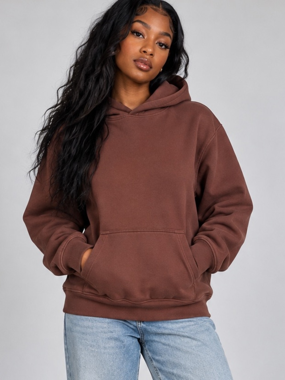 Brown Hooded Fleece Sweatshirt